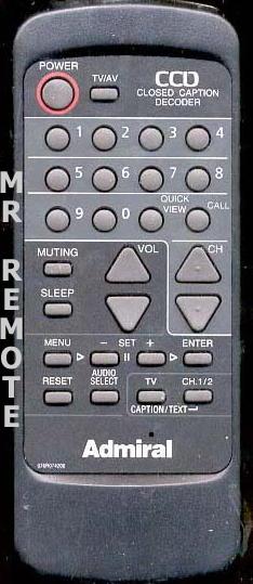ADMIRAL 076R074200 Remote Control