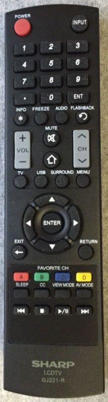 SHARP 9LE098003063211 GJ221-R TV Remote