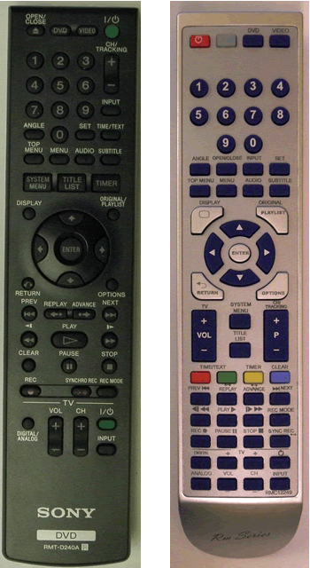 SONY REPLACEMENT RMT-D240A DVDR/VCR Remote