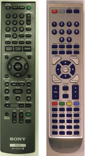 SONY REPLACEMENT RMT-D255A DVDR Remote