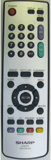 SHARP RRMCGA470WJSA GA470WJSA TV Remote