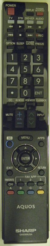 SHARP RRMCGA936WJSA - SHARP GA936WJSA TV Remote