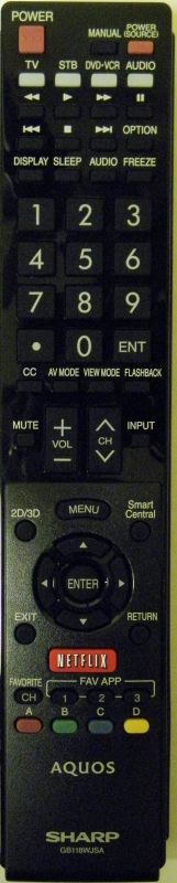 SHARP RRMCGB118WJSA GB118WJSA TV Remote