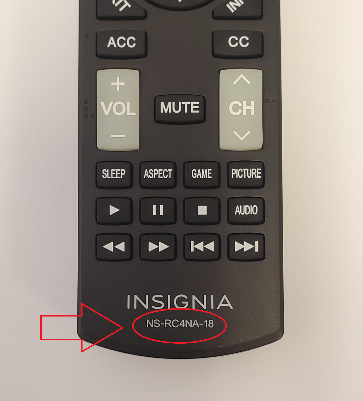 Remote model number on bottom