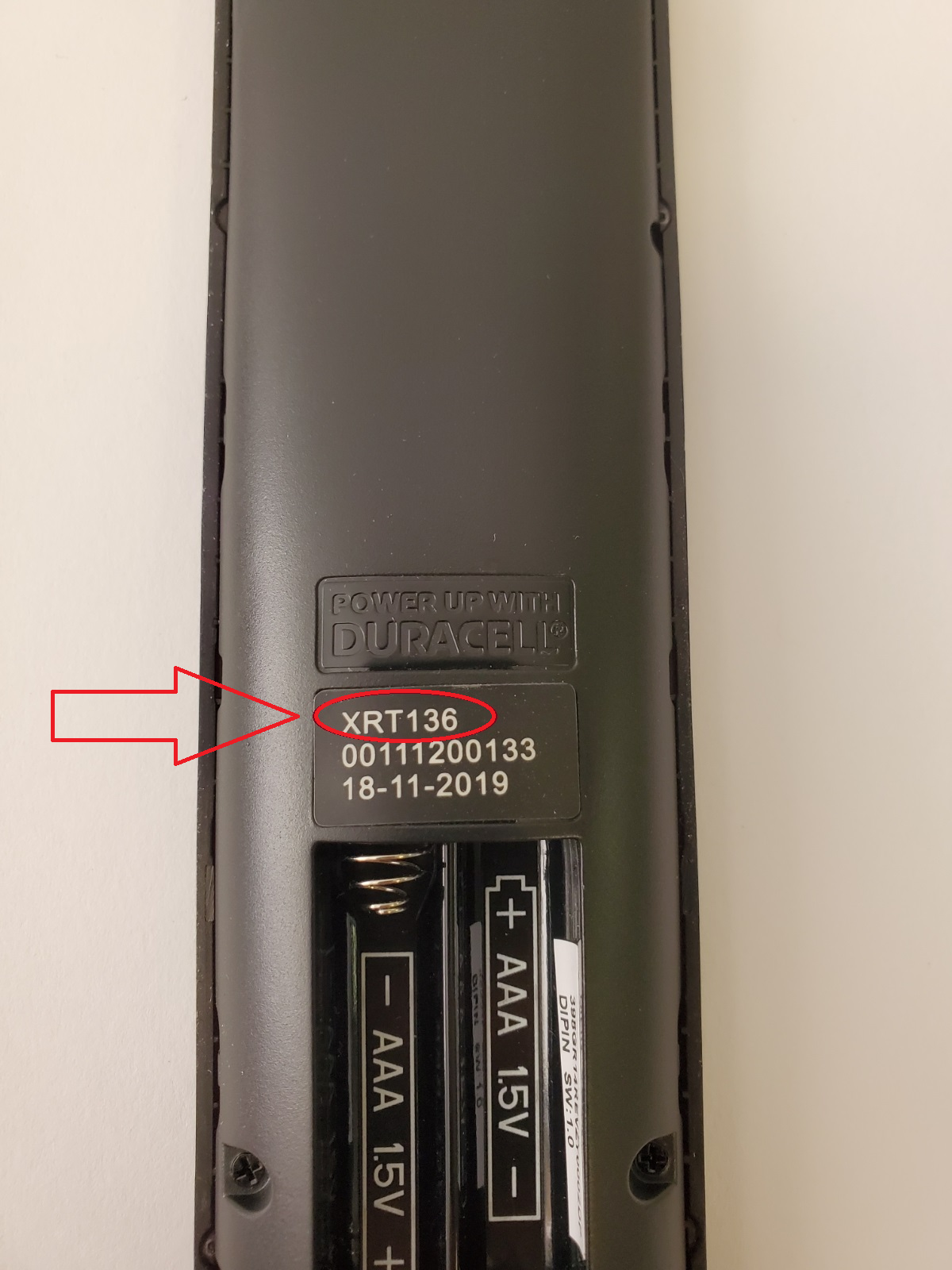 Remote model number inside battery compartment